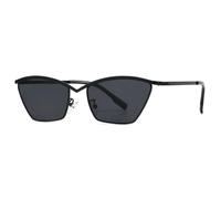 HPIRME Gafas de sol rectangulares estilo ojo de gato para mujer, de lujo, con montura metálica vintage retro (negras).