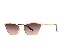 HPIRME Gafas de sol rectangulares estilo ojo de gato para mujer, de lujo, con montura metálica vintage retro (GoldTea)