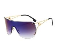 HPIRME Gafas de sol rectangulares vintage sin marco para hombre y mujer, de moda, de lujo, con protección UV400 (dorado-azul espejado).