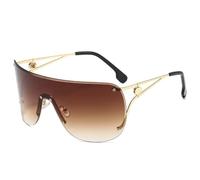 HPIRME Gafas de sol rectangulares vintage sin marco para hombre y mujer, de moda, de lujo, con protección UV400 (dorado-marrón).