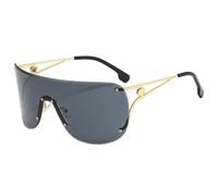 HPIRME Gafas de sol rectangulares vintage sin marco para hombre y mujer, modernas y de lujo, con protección UV400 (doradas y negras).