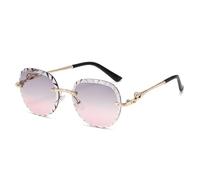 HPIRME Gafas de sol redondas de lujo sin marco con degradado para mujer, con patrón de ondas en la cabeza y protección UV400 para hombre (gris y rosa)