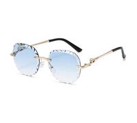 HPIRME Gafas de sol redondas de lujo sin marco con degradado para mujer, con patrón de ondas en la cabeza, para hombre, UV400 (azul)