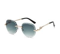 HPIRME Gafas de sol redondas de lujo sin marco con degradado para mujer, con patrón de ondas en la cabeza, para hombre, UV400 (verde)