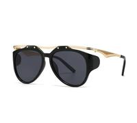 HPIRME Gafas de sol redondas extragrandes estilo punk para mujer, montura ovalada de metal de lujo estilo vintage, protección UV400 (negro)