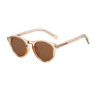 HPIRME Gafas de sol redondas polarizadas de lujo para mujer, protección UV400, lentes de espejo degradadas, estilo punk con remaches (té champán).