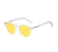 HPIRME Gafas de sol redondas polarizadas de lujo para mujer, protección UV400, lentes de espejo degradadas, estilo punk con remaches (amarillo transparente).