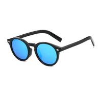 HPIRME Gafas de sol redondas polarizadas de lujo para mujer, protección UV400, lentes degradadas, espejo, remaches, estilo punk (espejo negro y azul).