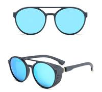 HPIRME Gafas de sol redondas retro steampunk gafas de protección lateral para hombre marco de plástico lentes de espejo gafas de sol masculinas, 3, talla única