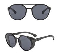 HPIRME Gafas de sol redondas retro steampunk gafas de protección lateral para hombre marco de plástico lentes de espejo gafas de sol masculinas, 5, talla única