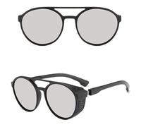 HPIRME Gafas de sol redondas retro steampunk gafas de protección lateral para hombre marco de plástico lentes de espejo gafas de sol masculinas, 4, talla única