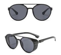 HPIRME Gafas de sol redondas retro steampunk gafas de protección lateral para hombre marco de plástico lentes de espejo gafas de sol masculinas, 8, talla única