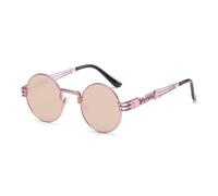 HPIRME Gafas de sol redondas vintage con protección UV400 para hombre y mujer, con montura metálica y lentes de espejo (09-Rosa).