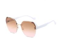 HPIRME Gafas de sol retro de metal sin montura para mujer y hombre, de lujo, con protección UV400 (blanco, rosa té)