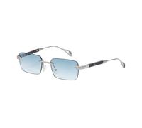 HPIRME Gafas de sol retro de metal vintage para mujer gafas de sol rectangulares azules y marrones sin montura para hombres uv400, plata con azul, talla única