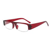 HPIRME Gafas de sol retro pequeñas rectangulares para mujer, con lentes transparentes UV400 y montura de media montura para hombre (rojo transparente).
