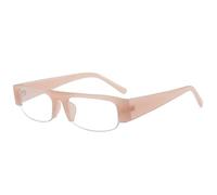 HPIRME Gafas de sol retro pequeñas rectangulares para mujer, lentes transparentes UV400, montura de media montura para hombre (rosa gelatina transparente).