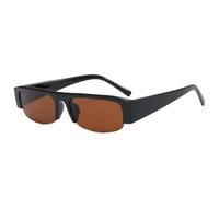 HPIRME Gafas de sol retro pequeñas rectangulares para mujer, protección UV400, lentes transparentes, montura de media montura para hombre (negro té).