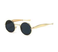 HPIRME Gafas de sol retro pequeñas redondas de metal para hombre, con lentes transparentes estilo océano, protección UV400, estilo punk para mujer (dorado gris).