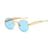 HPIRME Gafas de sol retro pequeñas redondas de metal para hombre, lentes transparentes estilo océano, protección UV400, estilo punk para mujer (azul dorado).