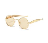 HPIRME Gafas de sol retro pequeñas redondas de metal para hombre, lentes transparentes estilo océano, protección UV400, estilo punk para mujer (champán dorado).