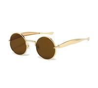 HPIRME Gafas de sol retro pequeñas redondas de metal para hombre, lentes transparentes estilo océano, protección UV400, estilo punk para mujer (té dorado).