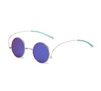 HPIRME Gafas de sol retro pequeñas redondas de metal para mujer, estilo moderno, con lentes de espejo degradadas transparentes, protección UV400, estilo punk para hombre (espejo azul plateado).