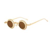 HPIRME Gafas de sol retro pequeñas redondas desmontables con doble lente para mujer, protección UV400, estilo metal punk, para hombre y exteriores (Golden tea)
