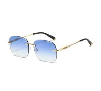 HPIRME Gafas de sol retro sin montura para mujer, con lentes degradadas transparentes estilo océano, protección UV400 para hombre (degradado azul dorado).