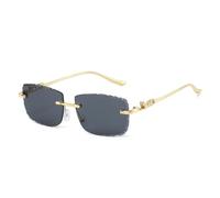 HPIRME Gafas de sol sin montura con borde irregular para mujer, estilo moderno y decorativo (dorado y gris).