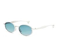 HPIRME Gafas de sol vintage de metal, pequeñas, ovaladas, estilo punk, para mujer, con lentes degradadas y protección UV400 (plateadas y verdes).