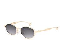 HPIRME Gafas de sol vintage de metal, pequeñas, ovaladas, estilo punk, para mujer, con lentes degradadas y protección UV400 (dorado y gris).