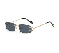 HPIRME Gafas de sol vintage rectangulares sin montura para mujer y hombre, de lujo, estilo punk, para exteriores, con lentes metálicas y protección UV (dorado y negro).