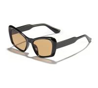 HPIRME Gafas pequeñas retro para mujer, con remaches, a la moda, con protección UV400, color caramelo (negro-marrón)