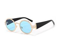 HPIRME Gafas redondas con montura de metal para hombre y mujer, estilo punk, con protección UV400 (doradas y azules).