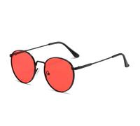 HPIRME Gafas redondas de moda con protección UV, montura metálica, estilo urbano (negro y rojo)