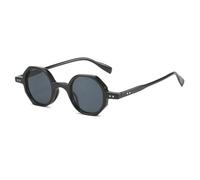HPIRME Gafas redondas de moda para mujer y hombre, estilo punk, vintage, con montura pequeña, UV400 (C1, negro)