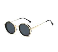 HPIRME Gafas redondas punk para hombre, estilo retro, estilo hip hop, para conducir al aire libre (doradas y negras)