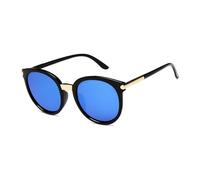 HPIRME Gafas redondas vintage para mujer, con espejo, estilo retro, UV400 (03 negro-azul)