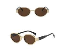 HPIRME Mujeres con gafas de sol ovaladas doradas Vintage tawny pequeño marco redondo anteojos cómodos sombra espejo, café, talla única