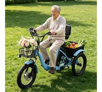 HpJfdsU 18 Inch Electric Tricycle for Charging 3-Wheel Electric Bike Folding Adult Electric E Bike with Storage Basket Large Tyres for Adults Electric Bicycle, Load Capacity 30 kg Blue