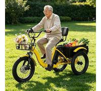 HpJfdsU 18 Inch Electric Tricycle for Charging 3-Wheel Electric Bike Folding Adult Electric E Bike with Storage Basket Large Tyres for Adults Electric Bicycle, Load Capacity 30 kg Yellow