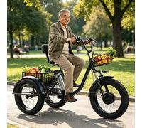 HpJfdsU 20" Folding Electric Trike with 48v 13ah Removable Battery, 7 Speed Folding Electric Bike for Adults, Range 45km, LCD-Display, with Large Baskets, Perfect for Shopping/Seniors