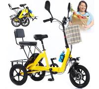 HpJfdsU Bicicleta Plegable De 14 Pulgadas para Adultos, con Asiento para Niños Y Portaequipajes, Pantalla Digital LCD, Carga Máxima: 180 Kg Yellow