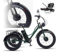 HpJfdsU Triciclo para Adultos Fat Tire De 24 Pulgadas (7 Velocidades): Marco De Paso Bajo/Cesta Grande/Asiento MáS Ancho Ajustable, Bicicletas De Crucero para Adultos + Pantalla LCD + Faro Green