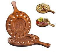 HpLive 1 plato de huevos de madera, soporte redondo para huevos con 16 agujeros, bandeja para huevos rellenos, bandeja para huevos con mango para cocina y celebraciones