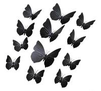 HpLive 12 pegatinas de pared de mariposa 3D de PVC negro autoadhesivo para decoración con cuatro tamaños 6 cm 8 cm 10 cm 12 cm para un diseño de pared elegante