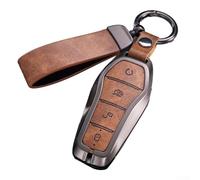 HpLive Carcasa para llave de coche, aleación de zinc, piel, funda protectora para BYD Song Qin Han EV para Tang DM, llavero mando a distancia (marrón)