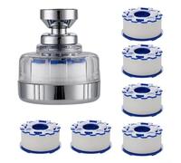 HpLive Filtro de grifo giratorio de 360° con boquilla de pulverización de plástico y 6 filtros de algodón PP, compatible con rosca estándar de 22 mm exterior y 24 mm interior