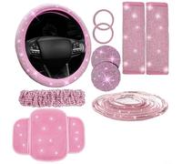 HpLive Funda para volante con juego para el interior del coche, de terciopelo ultra y brillantes brillantes, tiras decorativas de 5 mm x 5 m, completo (rosa)